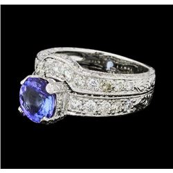 2.50 ctw Tanzanite And Diamond Ring And Attached Band - Platinum