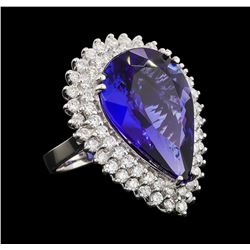 GIA Cert 17.33 ctw Tanzanite and Diamond Ring - 14KT White Gold