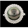 Image 2 : Pearl and Diamond Ring - 14KT White Gold