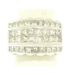 18k White Gold Invisible Set 4.20 ctw Princess & Round Diamond Wide Band Ring