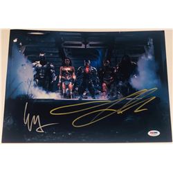 Ezra Miller  Jason Momoa Signed "Justice League" 11x14 Photo (PSA Hologram)
