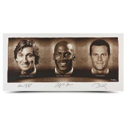 Wayne Gretzky, Michael Jordan  Tom Brady Signed "Faces of Sports" 24x48 Limited Edition Photo (UDA C