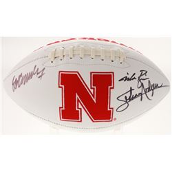 Mike Rozier, Eric Crouch  Johnny Rodgers Signed Nebraska Cornhuskers Logo Football (JSA COA)