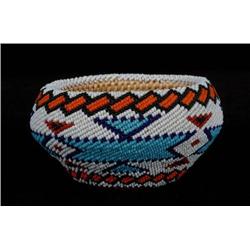 Paiute Beaded Basket 4" D. 2 1/4" H.  Fine Co