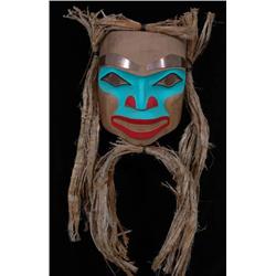 Carved Cedar Bear Mask with Copper Eyes and E