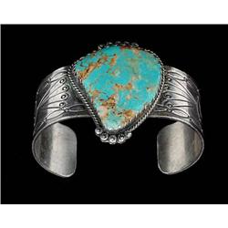 Navajo Old Pawn Silver and Turquoise Bracelet
