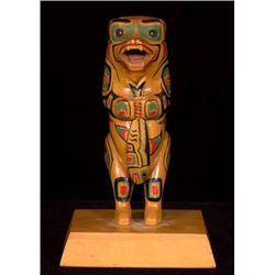 Finely Carved Northwest Totem - Bear Holding 