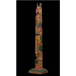 Old Three Figure Totem Finely Painted 13 1/2"