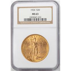 1924 $20 St. Gaudens Double Eagle Gold Coin NGC MS63