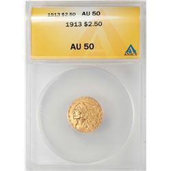 1913 $2 1/2 Indian Head Quarter Eagle Gold Coin ANACS AU50