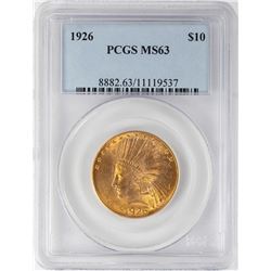 1926 $10 Indian Head Eagle Gold Coin PCGS MS63