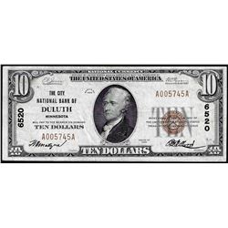1929 $10 City NB of Duluth, MN CH# 6520 National Currency Note