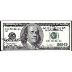 1996 $100 Federal Reserve Note with Courtesy Autograph
