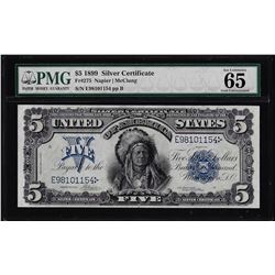 1899 $5 Indian Chief Silver Certificate Note PMG Gem Uncirculated 65 Good Color