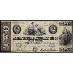 1844 $2 Marine & Fire Insurance Co. Sinipee, Wisconsin Obsolete Note