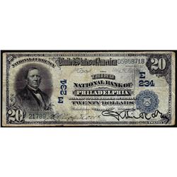 1902DB $20 Third NB of Philadelphia, PA CH# 234 National Currency Note