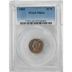 1885 Proof Three Cent Nickel Coin PCGS PR64