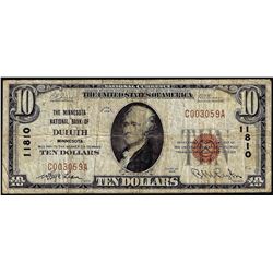 1929 $10 Minnesota NB of Duluth, MN CH# 11810 National Currency Note