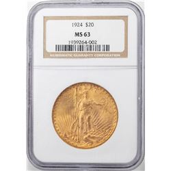1924 $20 St. Gaudens Double Eagle Gold Coin NGC MS63
