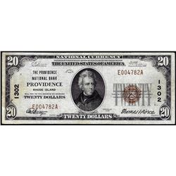 1929 $20 NB Providence, RI CH# 1302 National Currency Note
