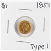 Image 1 : 1851 Type 1 $1 Liberty Head Gold Dollar Coin