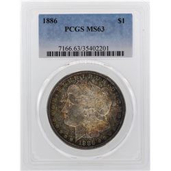 1886 $1 Morgan Silver Dollar Coin PCGS MS63 Amazing Toning