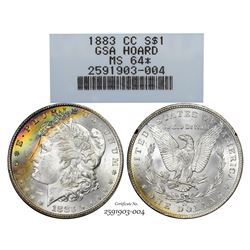 1883-CC $1 Morgan Silver Dollar Coin GSA Hoard NGC MS64 Star Amazing Toning