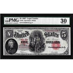 1907 $5 Woodchopper Legal Tender Note Fr.91 PMG Very Fine 30