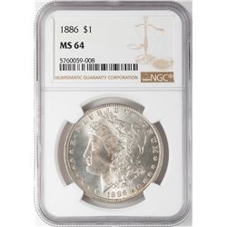 1886 $1 Morgan Silver Dollar Coin NGC MS64
