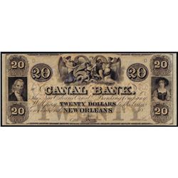 1800's $20 Canal Bank New Orleans, LA Obsolete Note