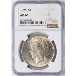 1925 $1 Peace Silver Dollar Coin NGC MS63
