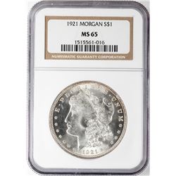 1921 $1 Morgan Silver Dollar Coin NGC MS65