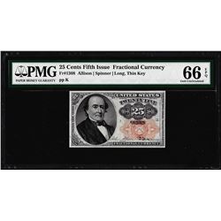 1874 25 Cents Fifth Issue Fractional Currency Note Fr.1309 PMG Gem Uncirculated 66EPQ