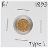 Image 1 : 1853 Type 1 $1 Liberty Head Gold Dollar Coin