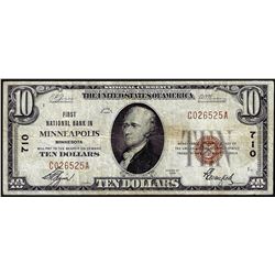 1929 $10 First NB of Minneapolis, MN CH# 710 National Currency Note