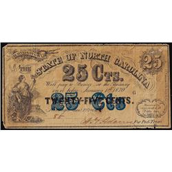 1870 Twenty-Five Cents State of North Carolina Obsolete Note