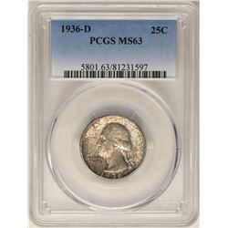 1936-D Washington Quarter Coin PCGS MS63