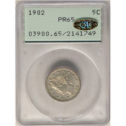 1902 Proof Shield Nickel Coin PCGS PR65 Gold CAC Sticker