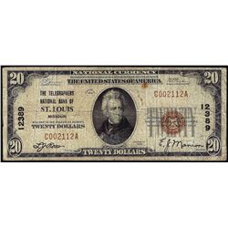 1929 $20 Telegraphers NB of St. Louis, MO CH# 12389 National Currency Note