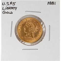 1881 $5 Liberty Head Half Eagle Gold Coin