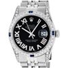 Image 1 : Rolex Mens Stainless Steel Black Roman Diamond & Sapphire Datejust Wristwatch