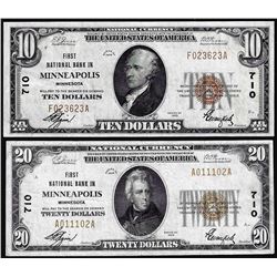 Set of 1929 $10/$20 Saint Paul, MN CH# 203 National Currency Notes
