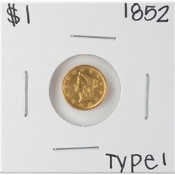 1852 Type 1 $1 Liberty Head Gold Dollar Coin