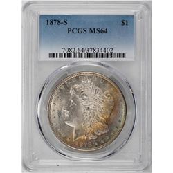 1878-S $1 Morgan Silver Dollar Coin PCGS MS64 Amazing Toning