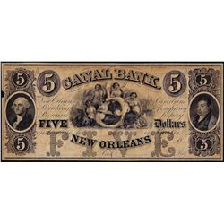 1800's $5 Canal Bank New Orleans, LA Obsolete Note