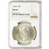 Image 1 : 1922 $1 Peace Silver Dollar Coin NGC MS63