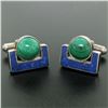 Image 2 : Sterling Silver Malachite & Lapis Swivel Cuff Links