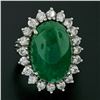 Image 2 : 18K White Gold 17.38 ctw GIA Large Cabochon Emerald & Diamond Oval Cocktail Ring