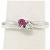 Image 4 : 14k White Gold 0.17 ctw Ruby & Diamond Petite Bypass Promise Birthstone Ring