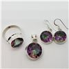 Image 2 : Silver Mystic Topaz Earring, Ring And Pendant Set M (~Size 9) (~weight 14g), Suggested Retail Value 